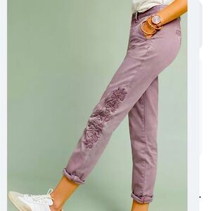 CHINO Anthropologie size 28 Purple Embroidered Pants